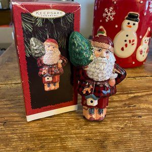 Hallmark "Woodland Santa" pressed tin ornament